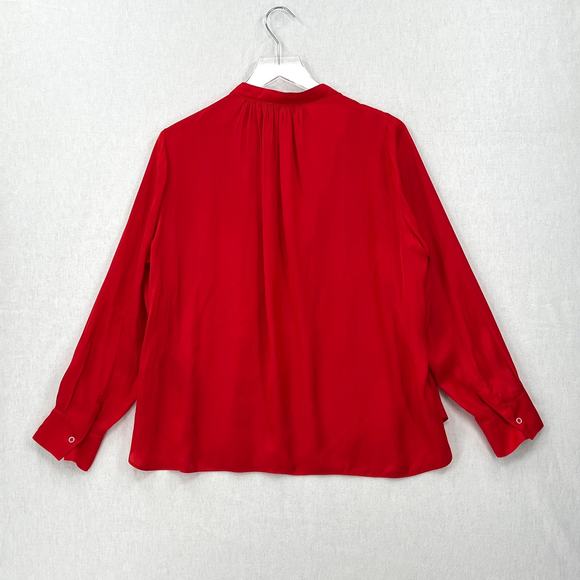 ZADIG AND VOLTAIRE Tink Satin Shirt Womens Medium Red Long Sleeve Split Neck Top - Picture 4 of 16